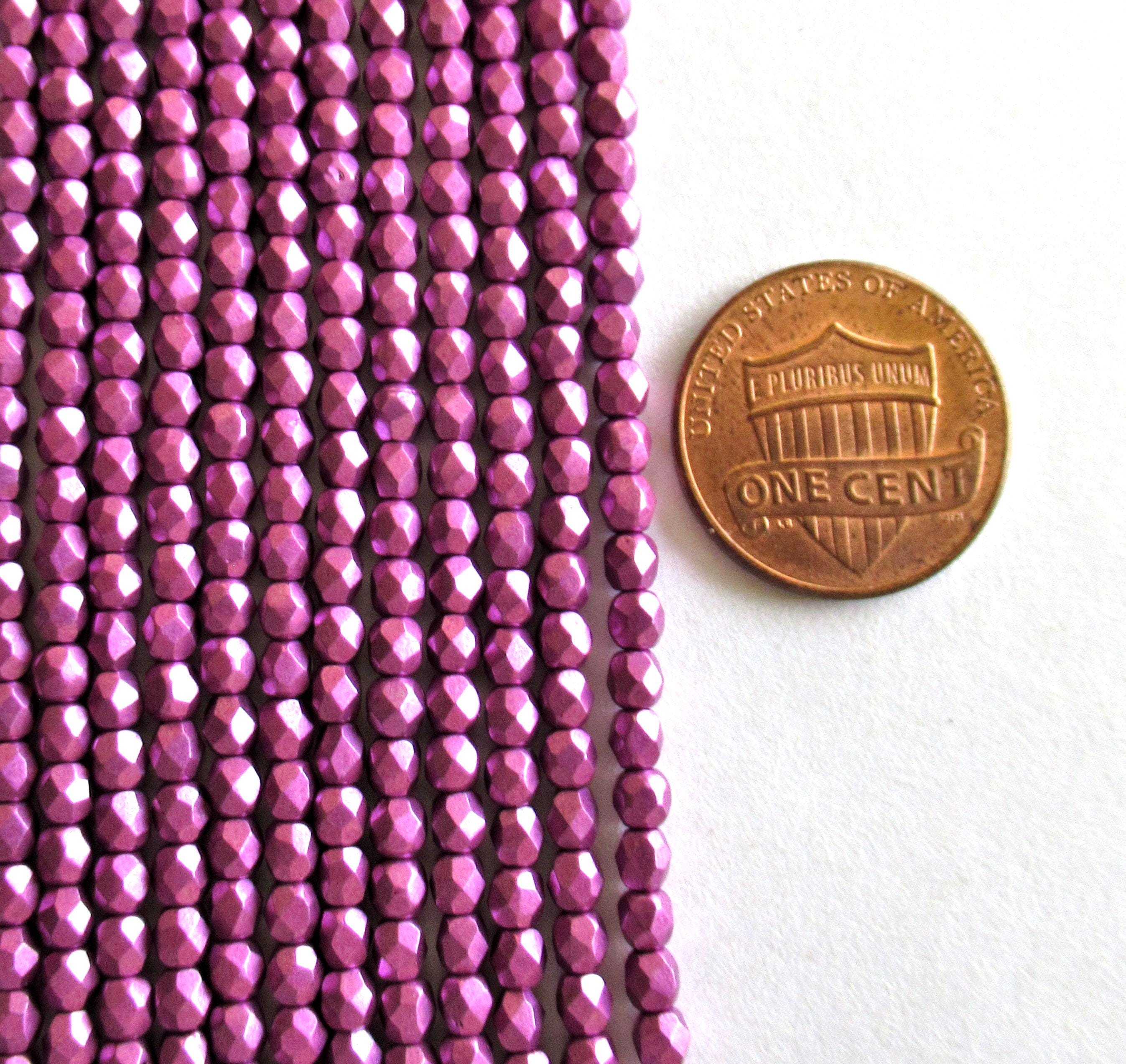 Lot of 50 3mm Czech glass spacer beads - Saturated Metallic Spring Crocus - bright pink - fire polished faceted round beads - C0014