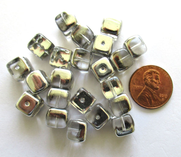 Twenty Czech glass cube beads - 8mm x 11mm crystal silver mix - half silver large cubes - C0099