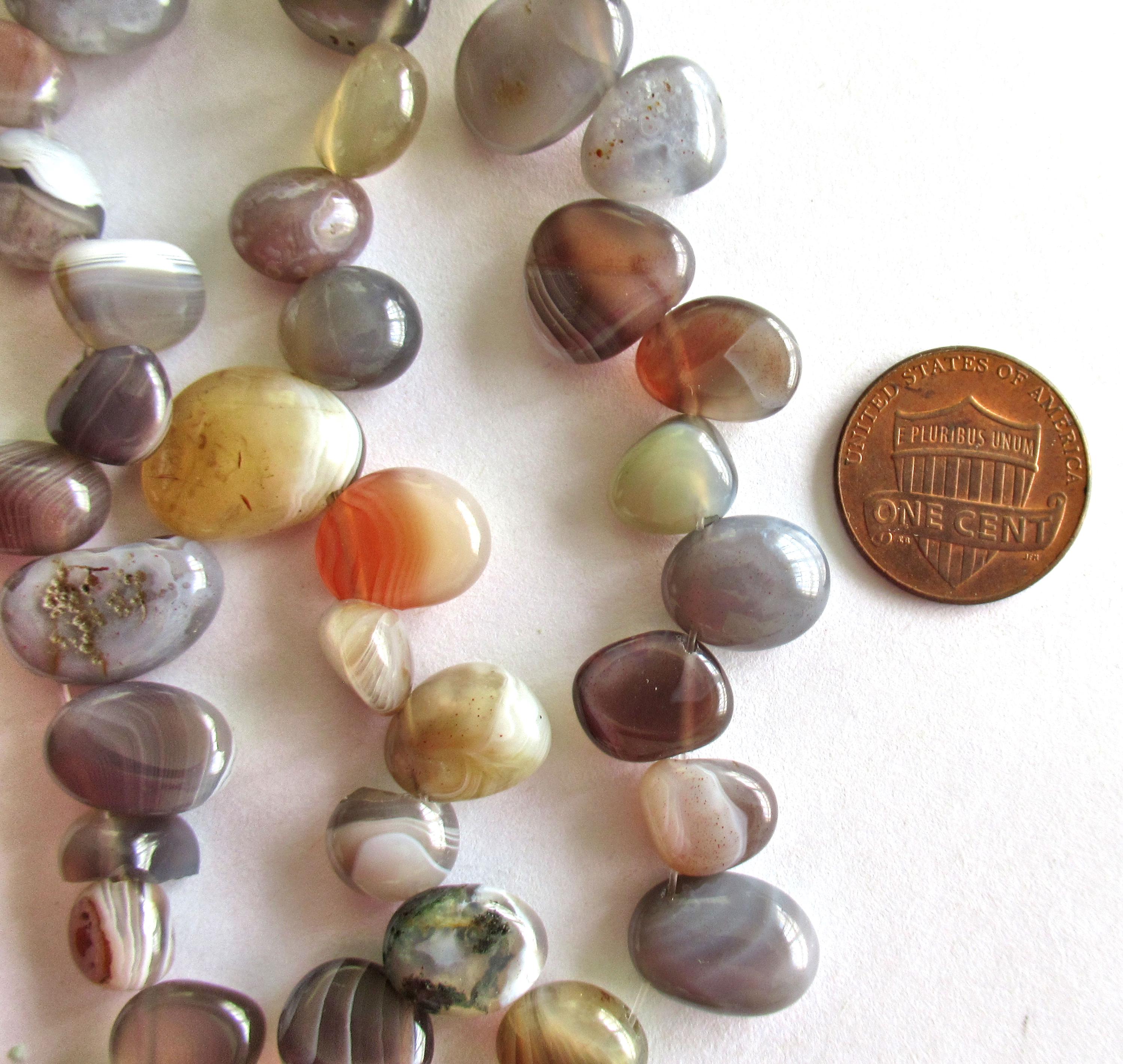 Botswana Agate banded pebble or nugget beads - 8 to 15mm - multicolor semiprecious stone beads - 59 beads - 15.5 0000