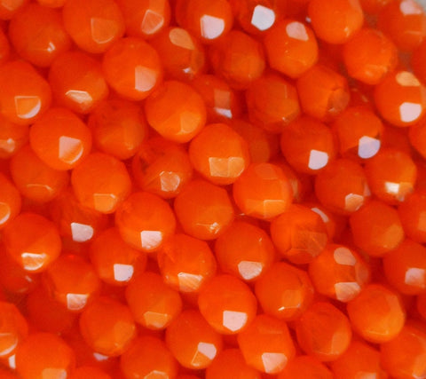 Lot if 25 6mm Orange Opal Multi Czech glass beads, faceted firepolished round beads C7401