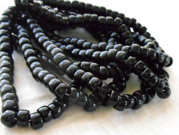 50 6mm Czech Opaque Jet Black glass pony roller beads, large hole crow beads, C9550