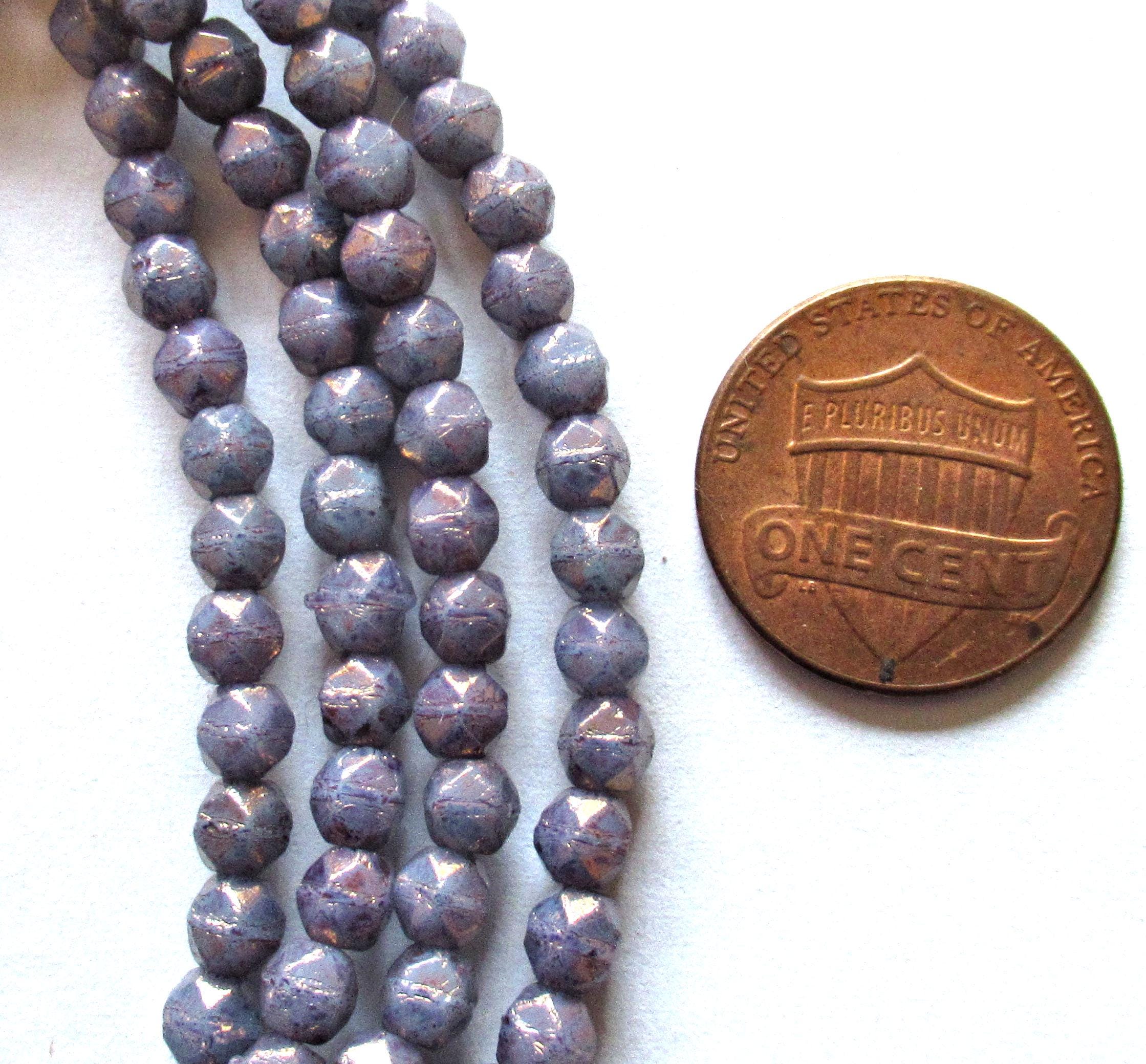 50 4mm Czech glass English cut faceted beads - opaque amethyst or purple with a gold luster finish - C0531