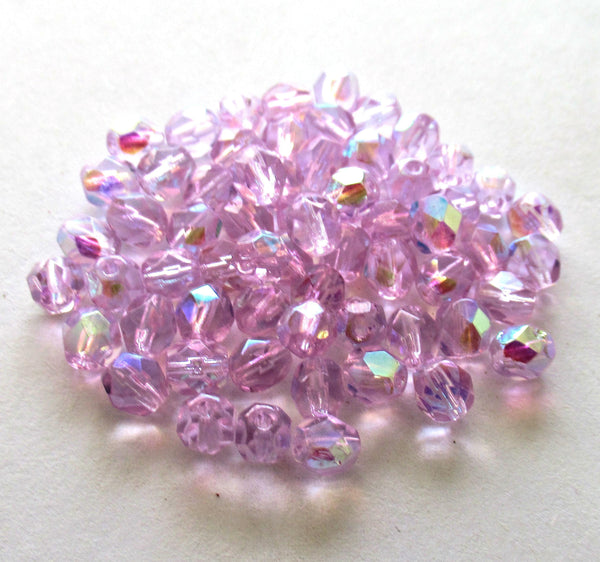 25 6mm Czech glass beads - Alexandrite or lilac / lavender ab - fire polished faceted round beads C0073