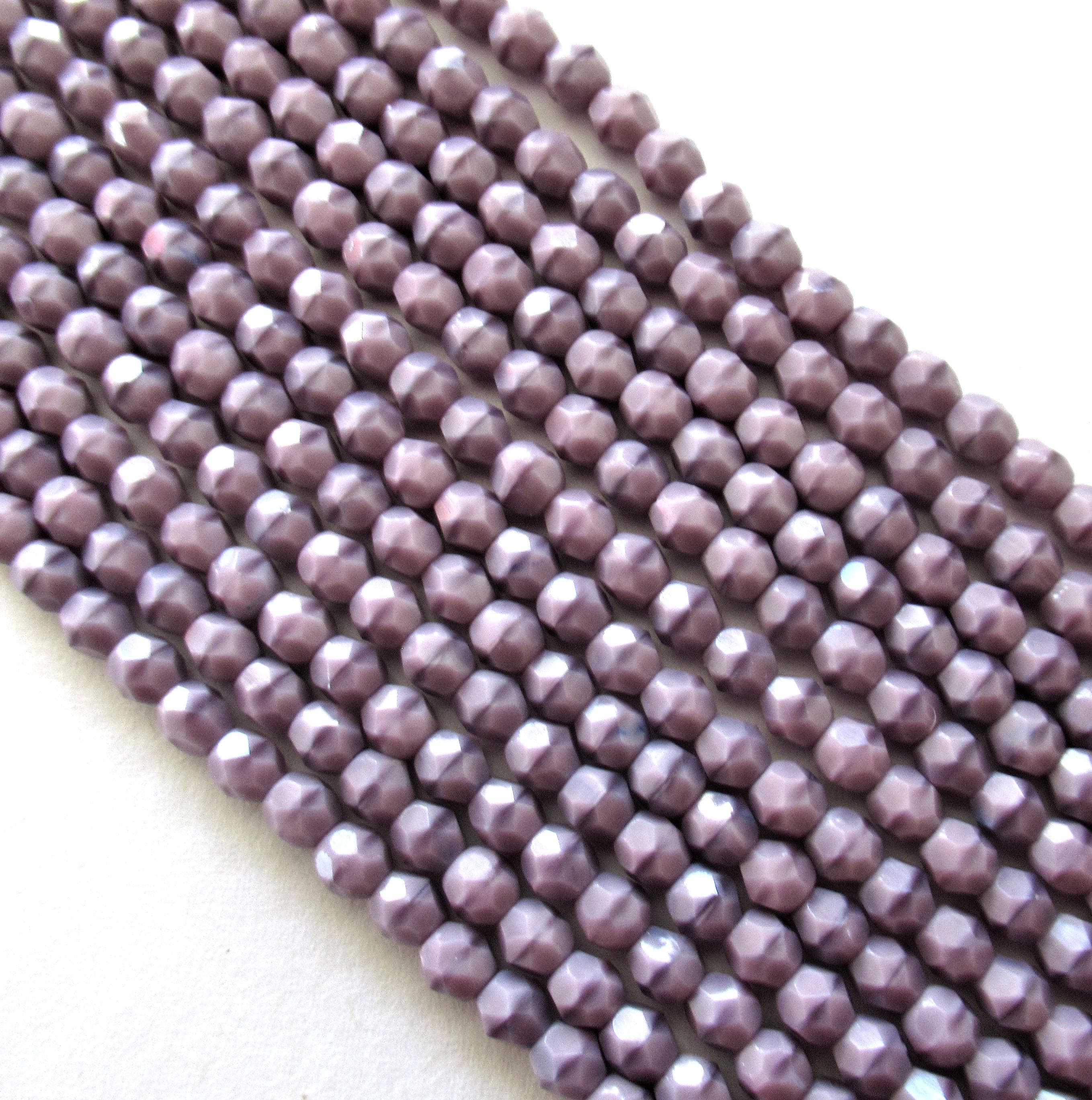 50 4mm Czech glass beads - Opaque Lavender Coral - light purple faceted smooth round beads - C0037
