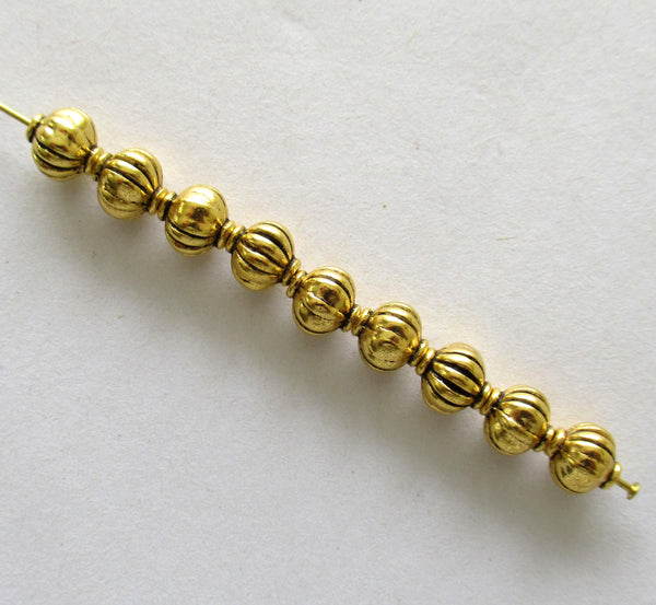 Antique Tibetan style gold tone metal alloy beads - 7mm - pumpkin shaped lantern spacer beads - 25 pieces - C0038