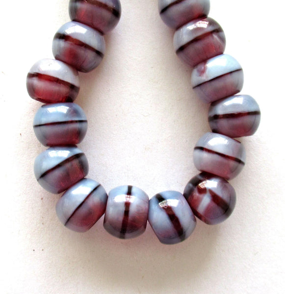 12mm big hole druk beads - large fuchsia pink & white Czech glass druks - large 5mm holes - Pandora European style beads - Five pcs - C0097