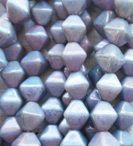 Fifty 6mm Luster Opaque Amethyst Lavender bicones, Purple pressed glass Czech bicone beads C8601