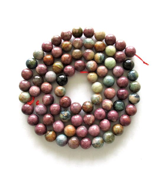 Tourmaline smooth round Beads - 10mm - semiprecious gemstone beads - multicolored druk beads - 41 pieces - 15.5 inch strand - 000011