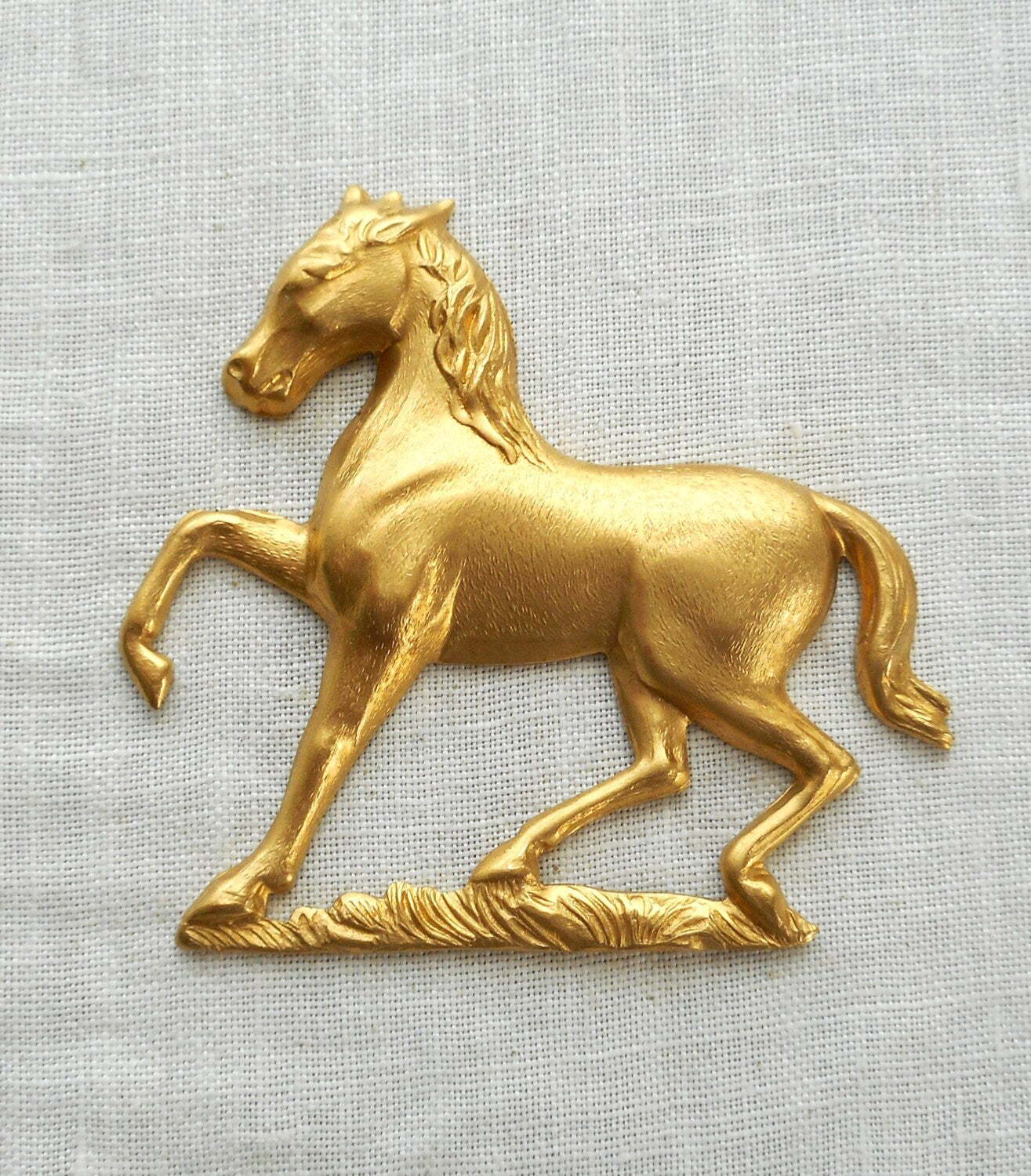 1 extra large horse raw brass stamping - pony pendant - connector - ornament - component - 3.25" in by 3.25" inches - made in the USA 00851 - Glorious Glass Beads