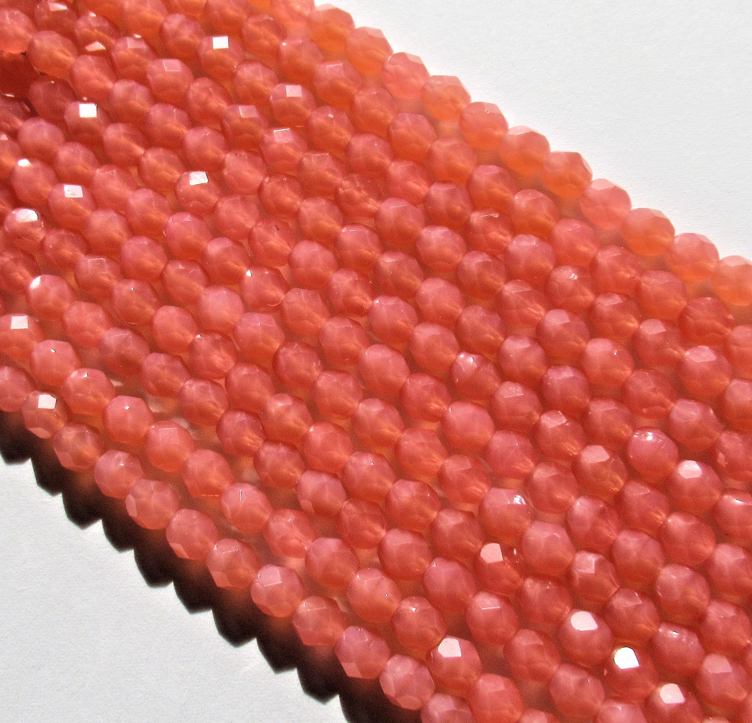 Lot of 25 6mm Czech glass beads - translucent milky salmon pink - faceted round beads - C0027 - Glorious Glass Beads