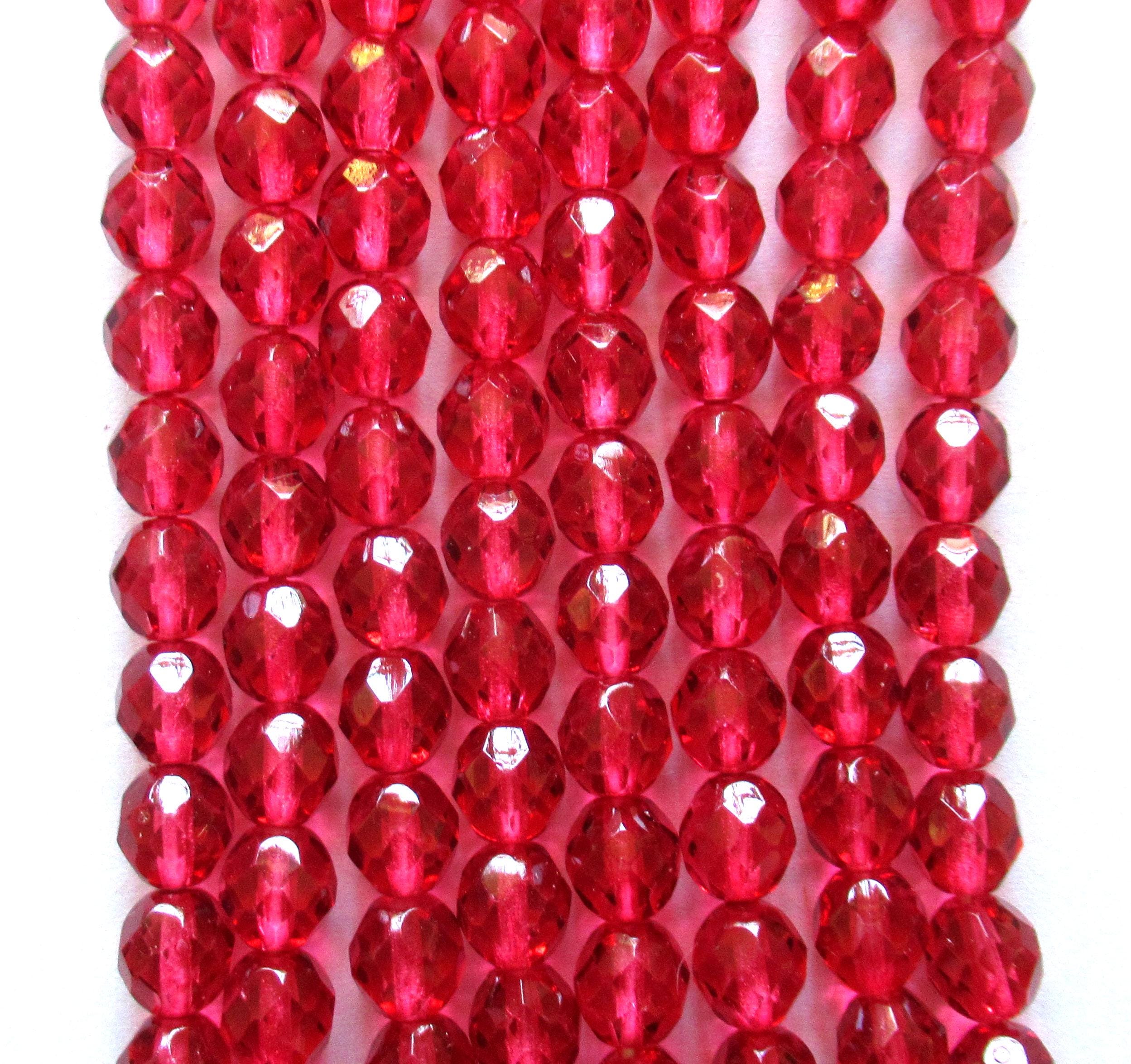 25 8mm Czech glass beads - cranberry red or pink - fire polished faceted round beads - C0059