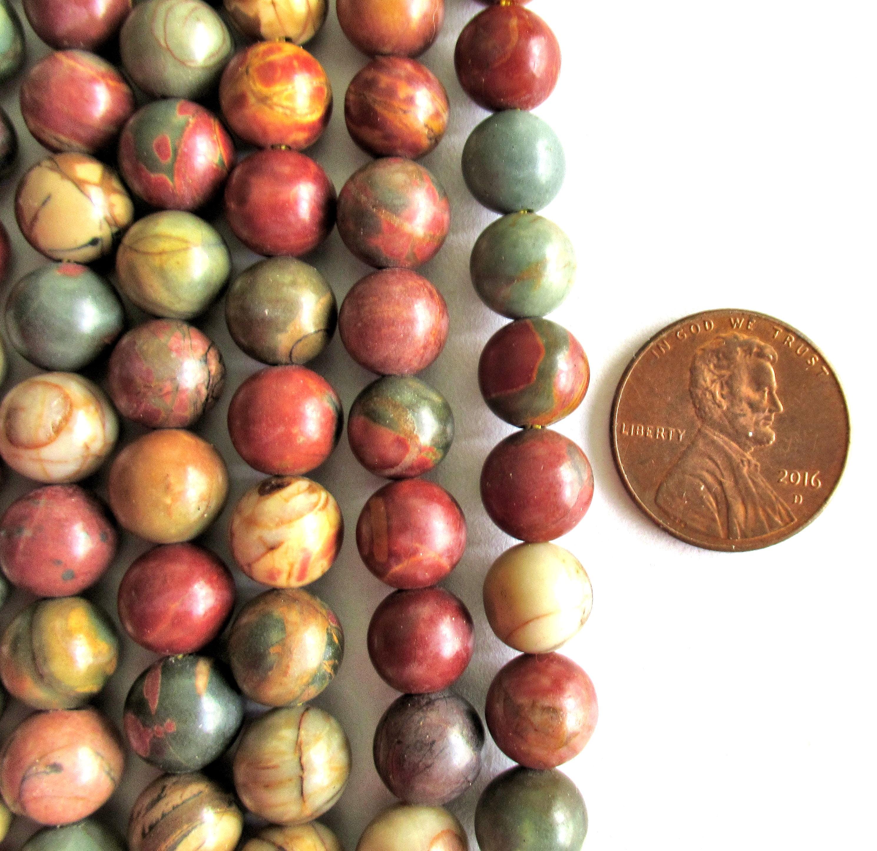 8mm Red Creek Jasper smooth round Beads - semiprecious stone beads - Cherry Creek Jasper - Picasso Jasper - 49 pieces - 15.5 inch strand