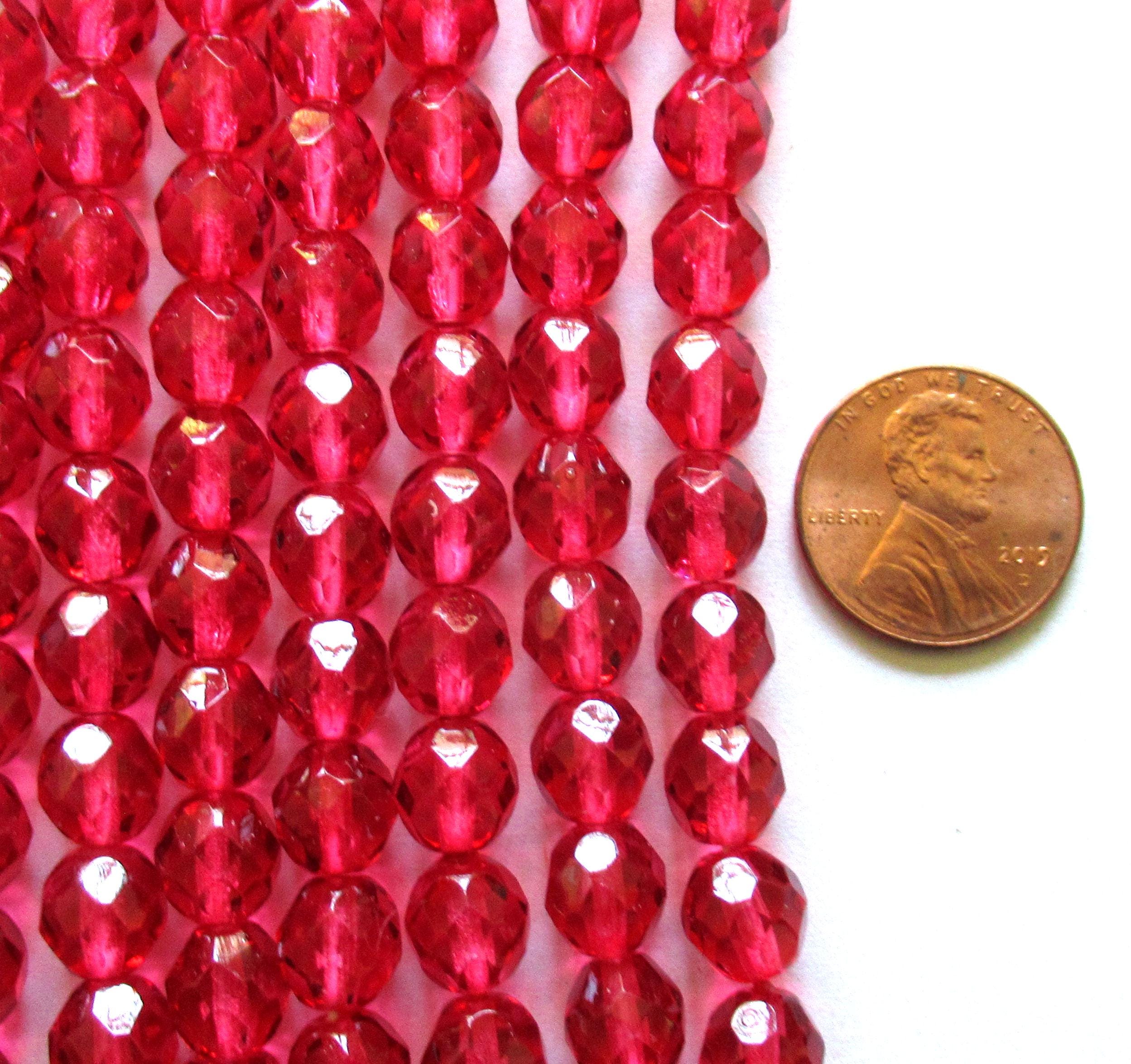 25 8mm Czech glass beads - cranberry red or pink - fire polished faceted round beads - C0059