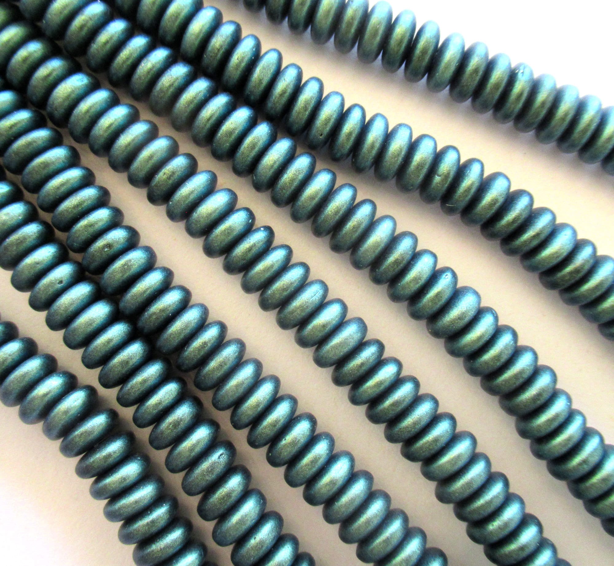 Fifty 6mm Czech glass rondelle beads - matte aqua teal green flat spacers or rondelles C0088