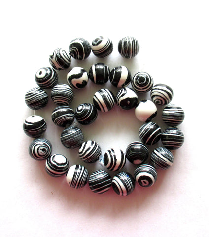 12mm Calsilica smooth round zebra beads - synthetic semiprecious gemstone beads - black & white druk beads - 10 beads