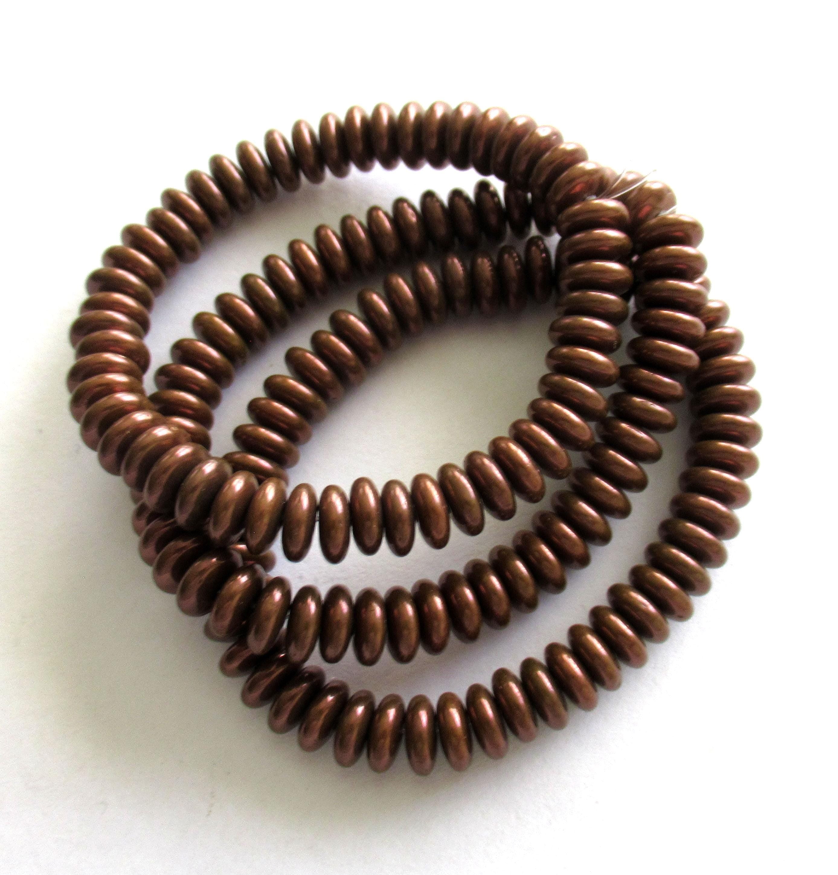 Lot of 50 6mm Czech glass rondelle spacer beads - opaque dark bronze flat spacers or rondelles C0521
