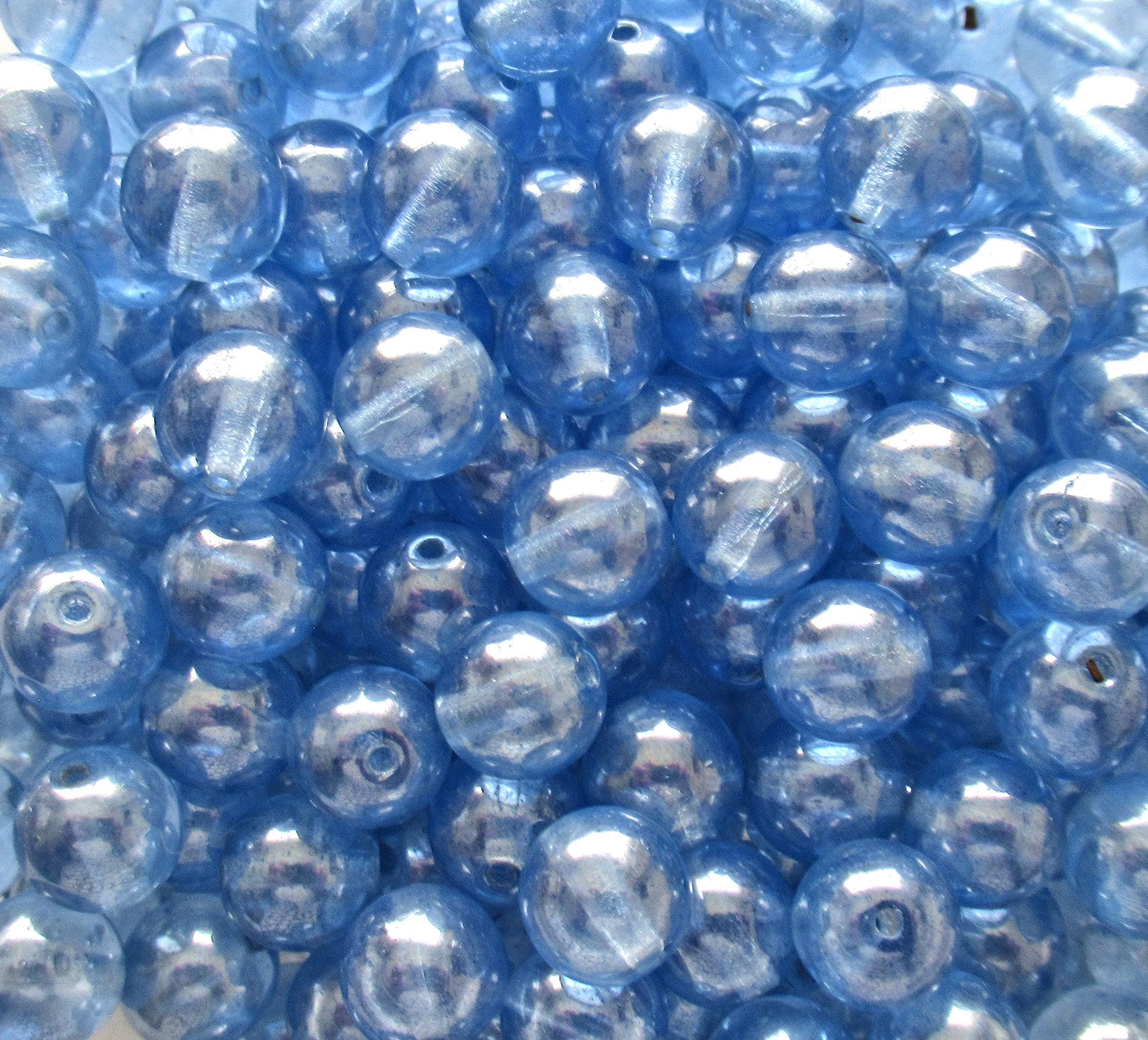 Czech glass blue druk beads - Light Sapphire Blue Shimmer - 8mm - smooth round druks - 25pcs - C0063