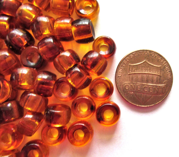 25 8mm Czech glass pony or roller beads - tortoise shell / tortoiseshell topaz brown - large hole crow beads - C00431