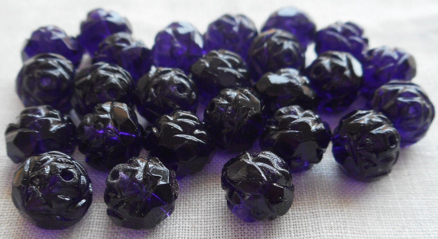 Twelve Tanzanite, Purple, Violet 7 x 8mm Rosebud beads, faceted, firepolished, antique cut, Czech glass beads C5601