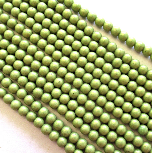 100 4mm opaque green Czech glass druks - Pacifica Avocado smooth round druk beads - C0067