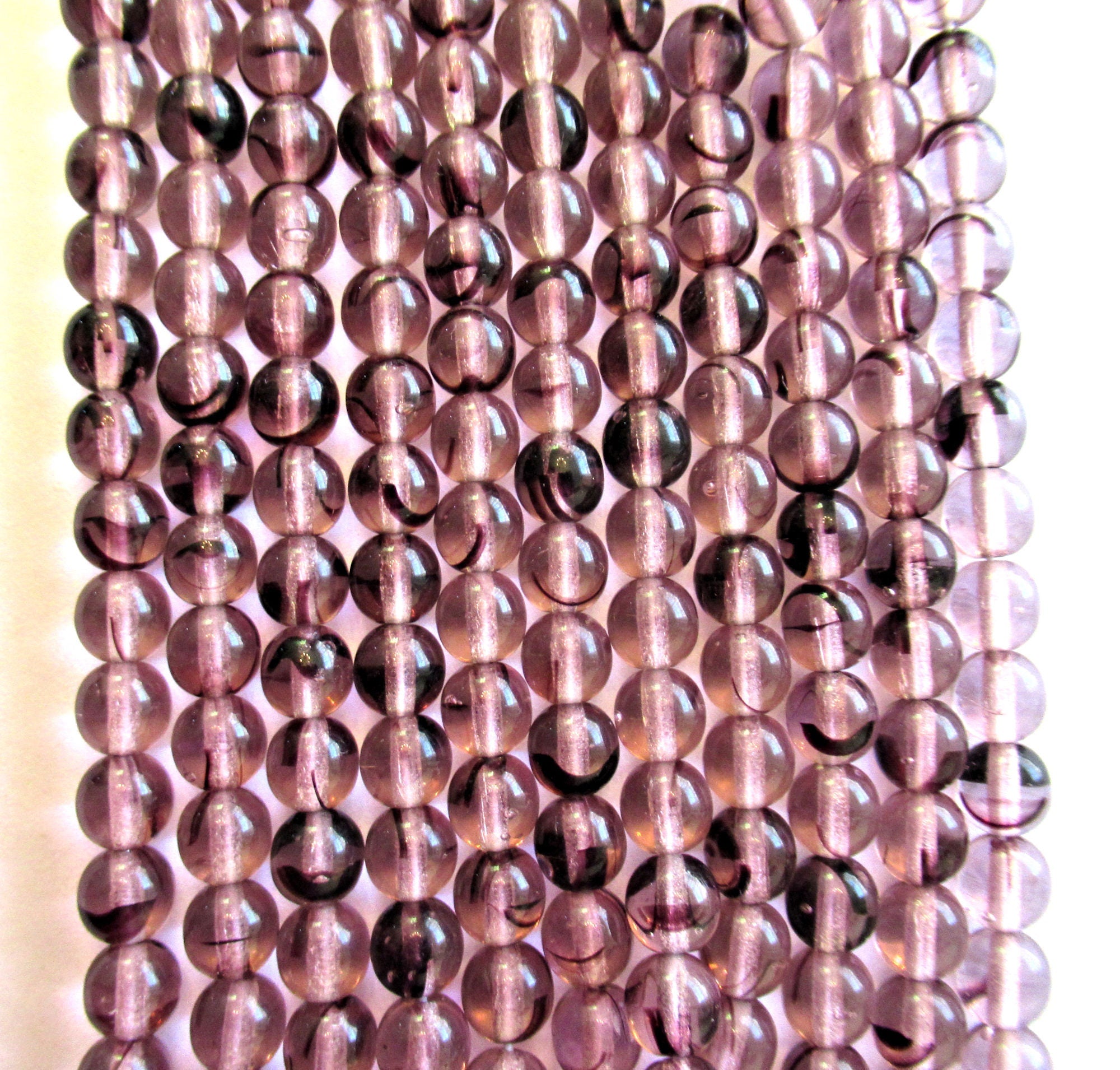 Fifty 6mm Czech glass druk beads - Rosaline Tortoise - pink & brown - tortoiseshell round druks C0055