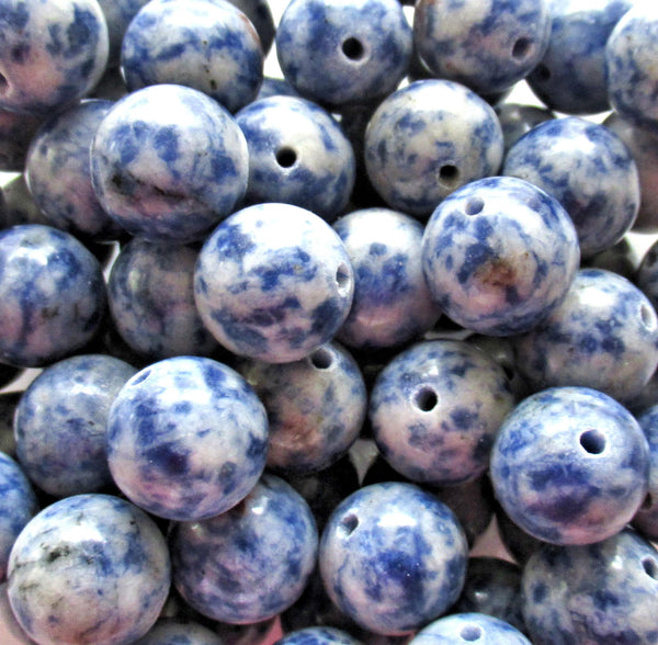 12mm Sodalite smooth round beads - semiprecious gemstone beads - blue & white druk beads - 10 beads