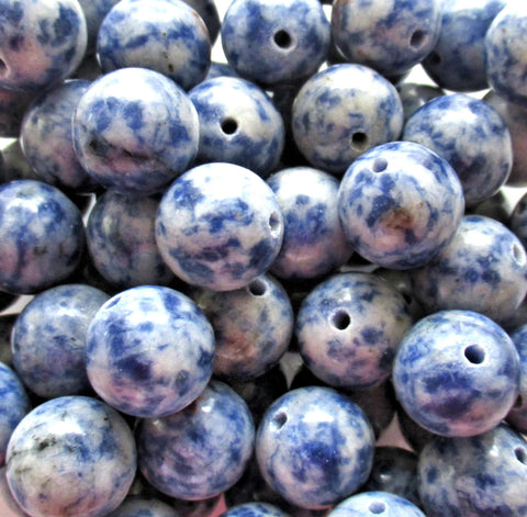 12mm Sodalite smooth round beads - semiprecious gemstone beads - blue & white druk beads - 10 beads