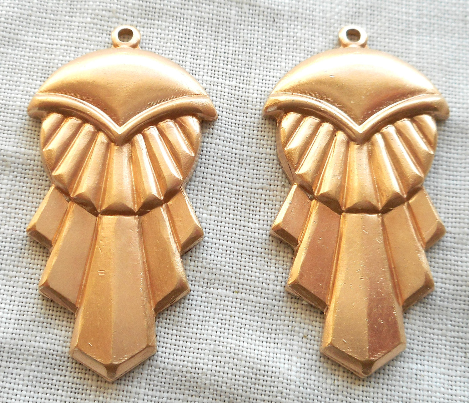 2 Raw Brass Stampings, Art Deco dangles, charms, drops, earrings 31mm x 16mm, made in the USA C47102 - Glorious Glass Beads