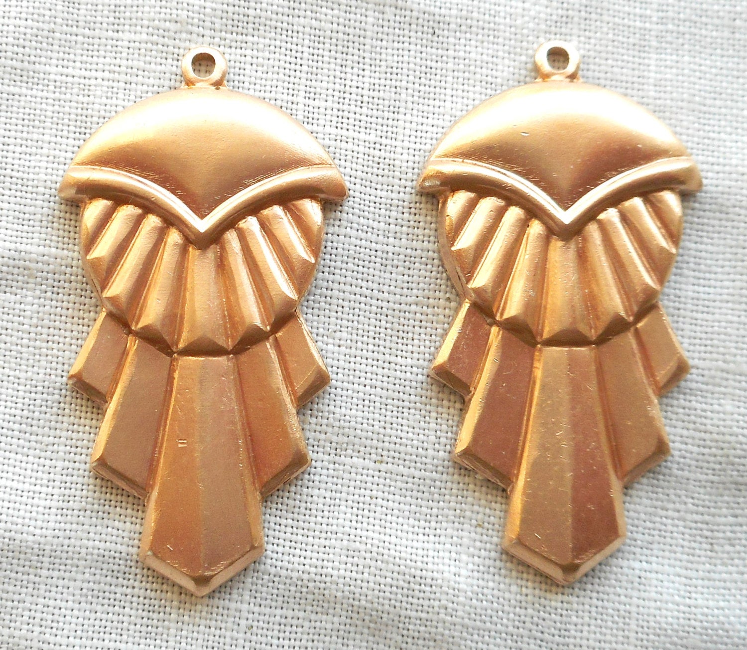 2 Raw Brass Stampings, Art Deco dangles, charms, drops, earrings 31mm x 16mm, made in the USA C47102 - Glorious Glass Beads