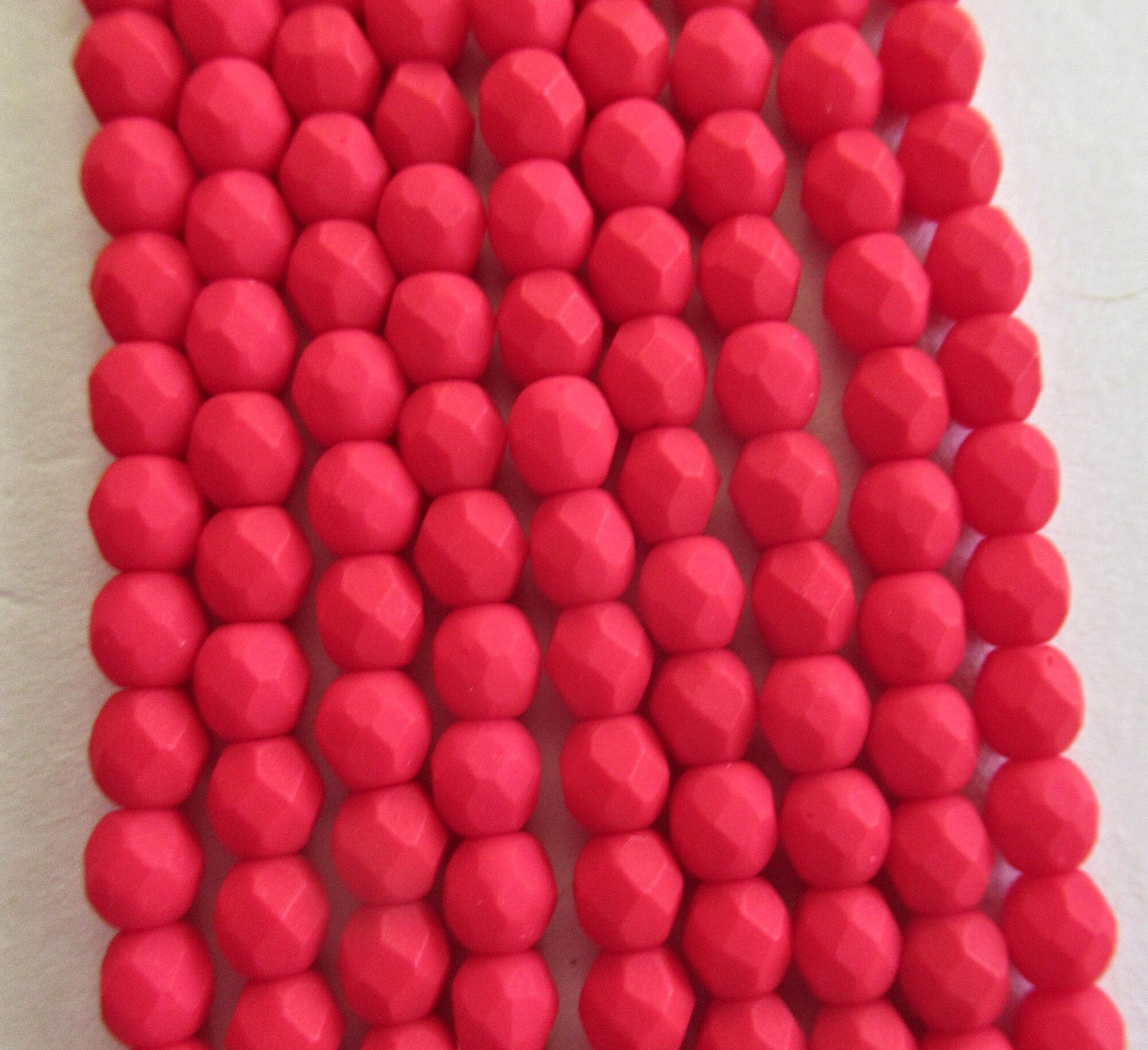 50 4mm Czech glass beads - opaque matte Saturated Red beads - faceted round fire polished beads - C0009