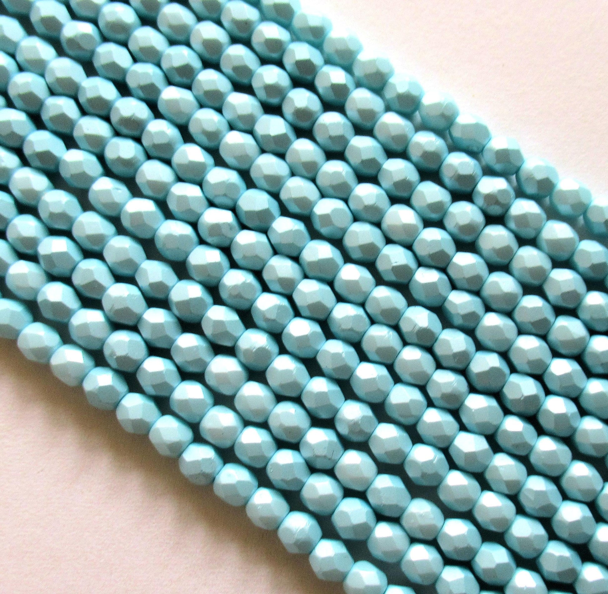 50 4mm Czech glass beads - opaque powdery pastel turquoise blue - faceted round beads - C0018 - Glorious Glass Beads