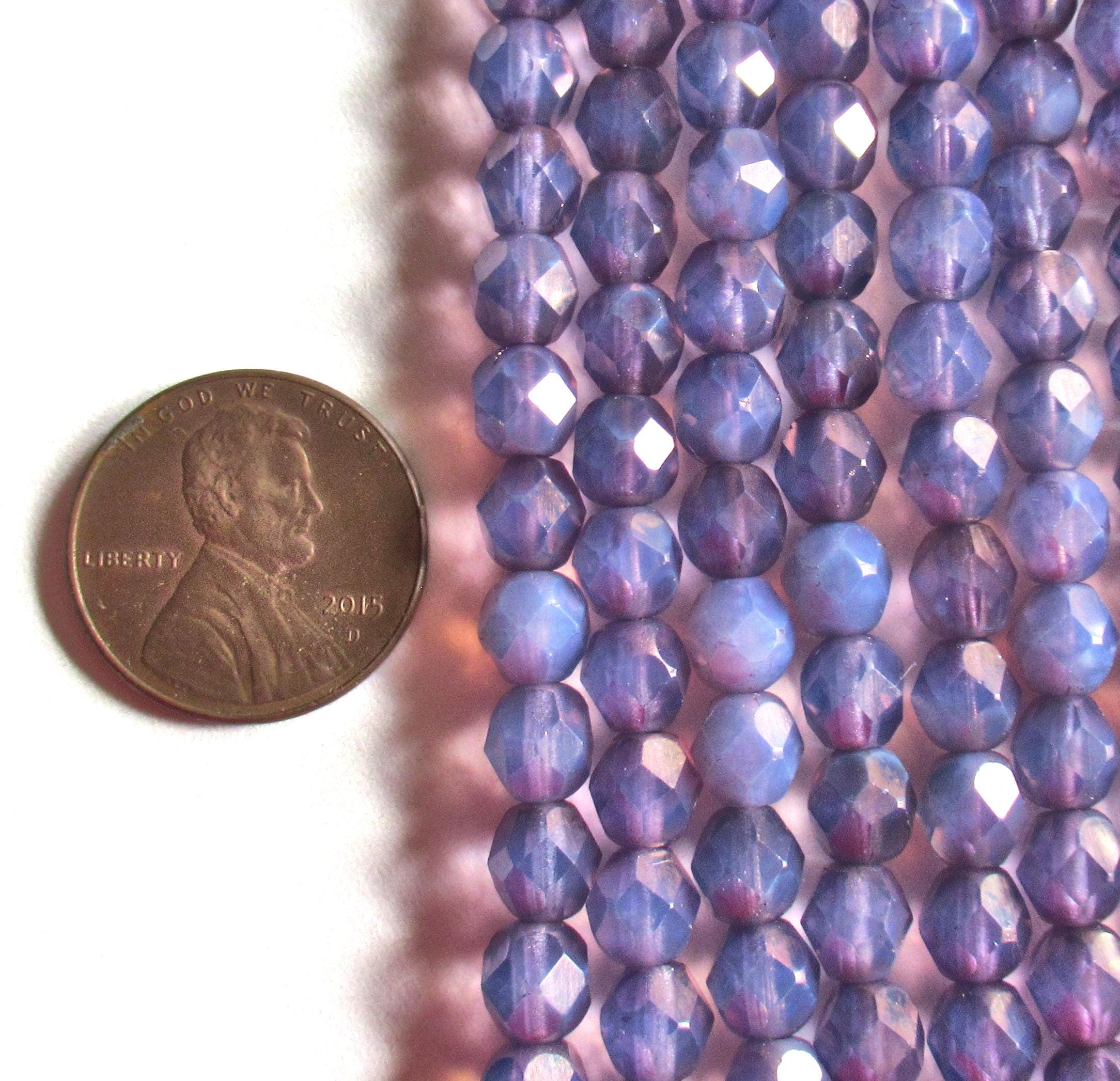 25 6mm Czech glass beads - Milky Alexandrite Moon Dust - purple - fire polished faceted round beads - C00001