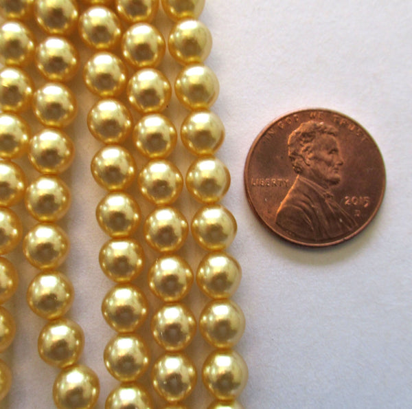 50 6mm Czech glass pearl druk beads - yellow gold Preciosa smooth round glass pearls C0095