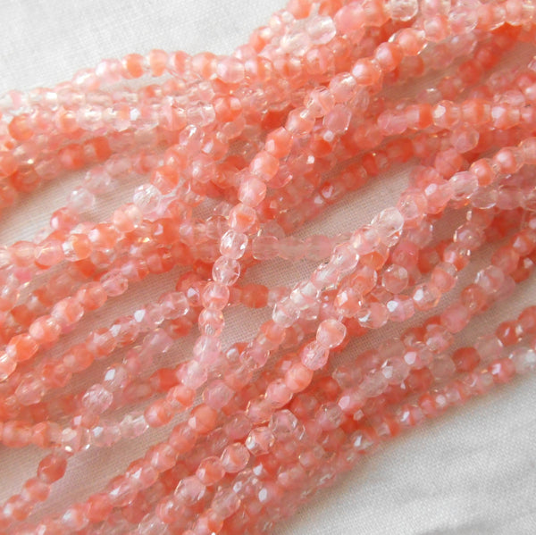 50 3mm Czech glass beads, light Crystal Rosaline peach pink firepolished faceted round beads C6650