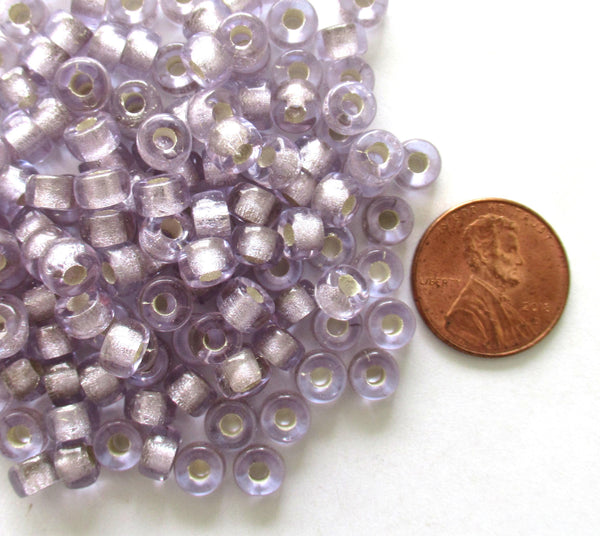 50 6mm Czech glass pony beads - alexandrite or lavender silver lined roller beads - large hole glass crow beads C0035