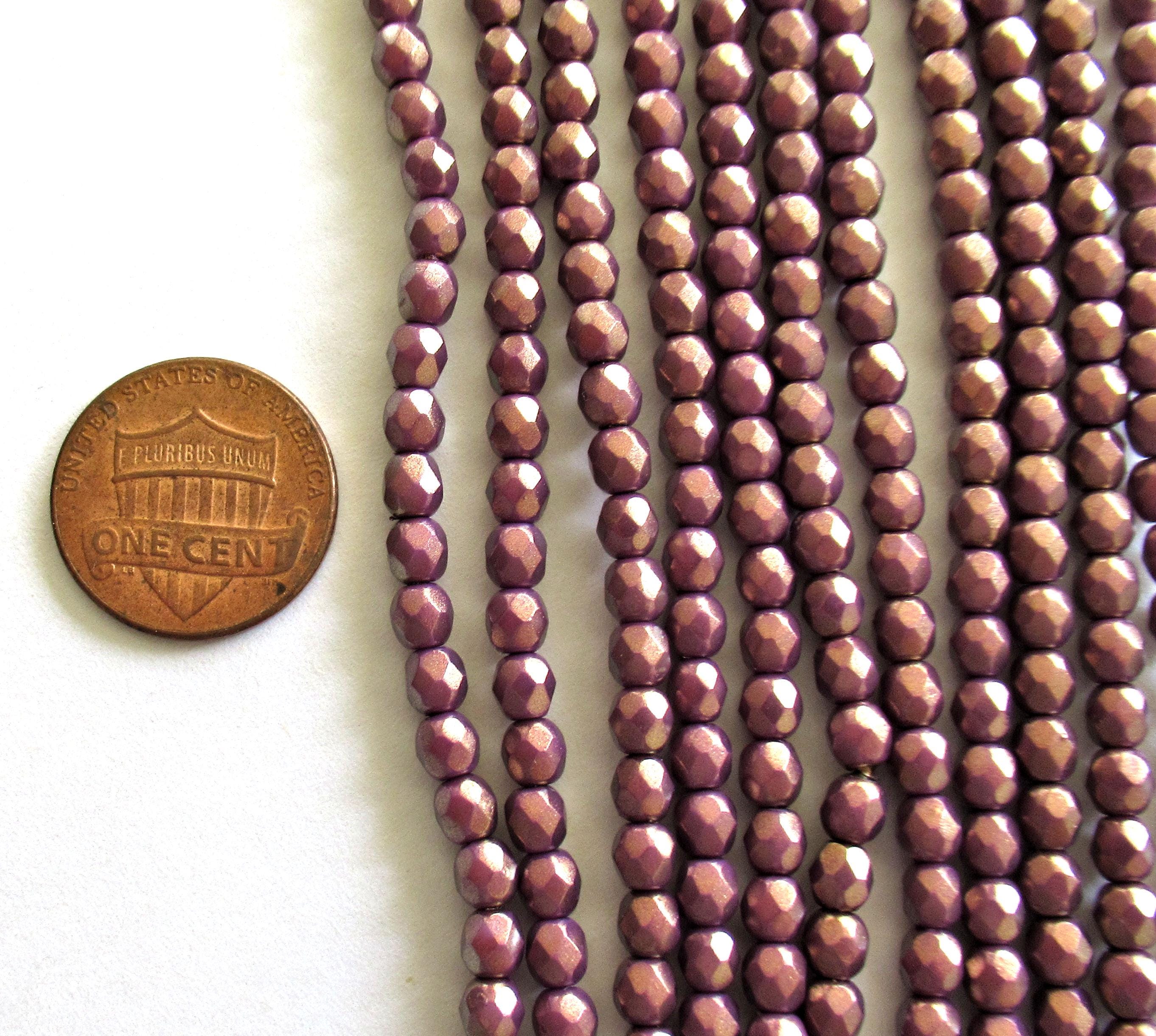 50 4mm Czech glass beads - opaque amethyst / purple - Halo Ethereal Regal - faceted round beads - C0039 - Glorious Glass Beads