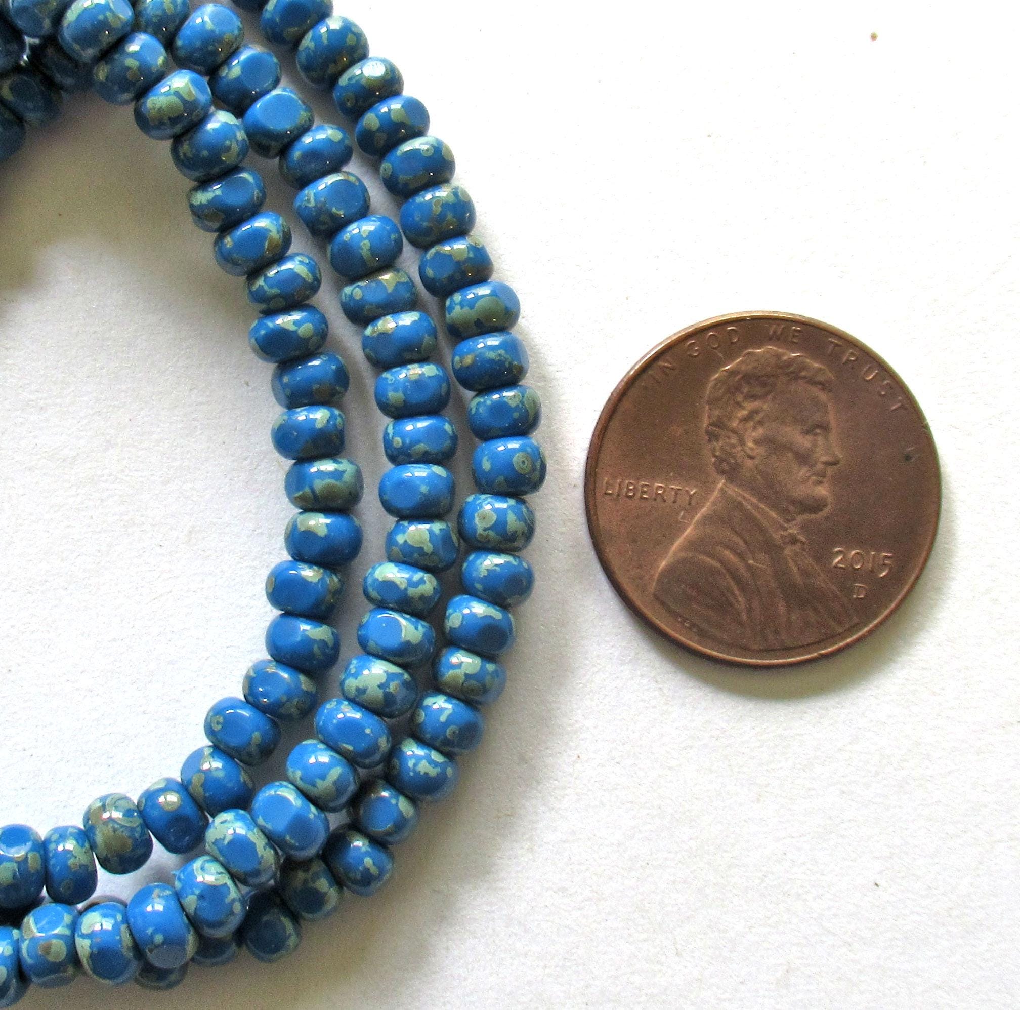 Fifty 6/0 tri cut faceted Czech glass seed beads - opaque light bright lapis blue picasso seed beads C0019