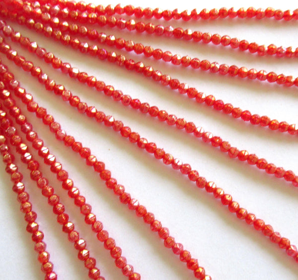 100 3mm English cut Czech glass beads - luster iris ruby red spacer beads - pressed glass beads - C0019