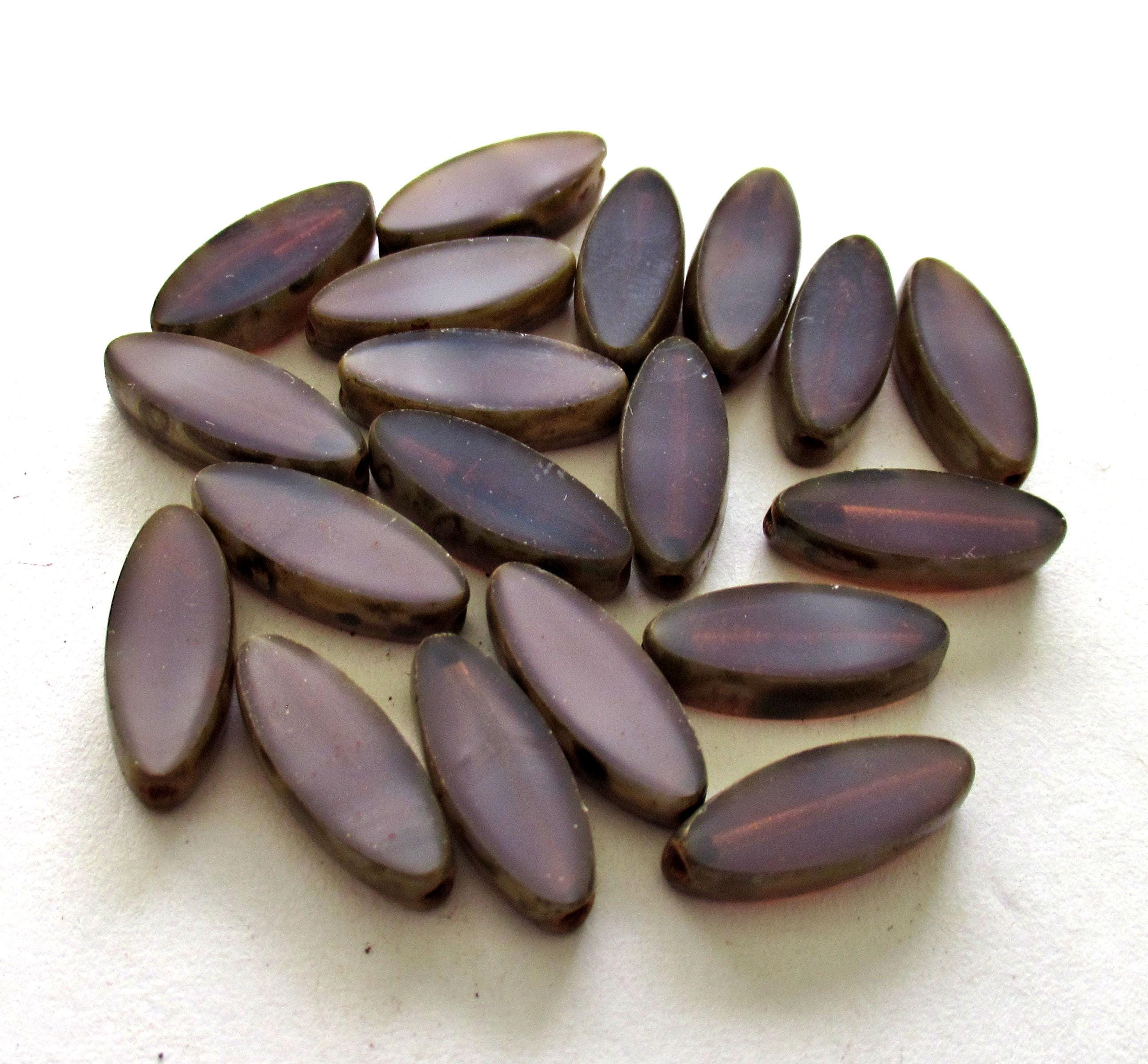 Ten Czech glass spindle beads - purple or amethyst & lavender picasso bead mix - 16mm x 6mm - table cut almond shaped beads - C00331