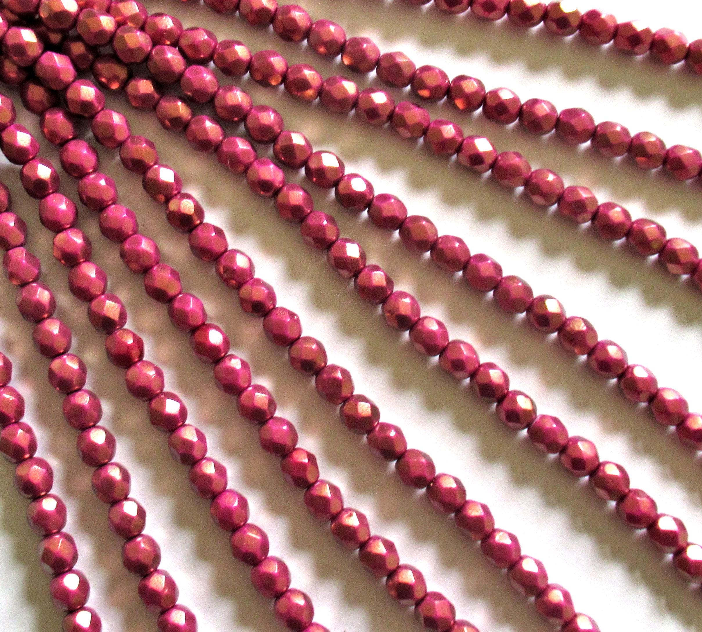 25 6mm Czech glass beads - Halo Ethereal Madder Rose - opaque pink beads with a shiny gold finish - faceted round beads - C0026