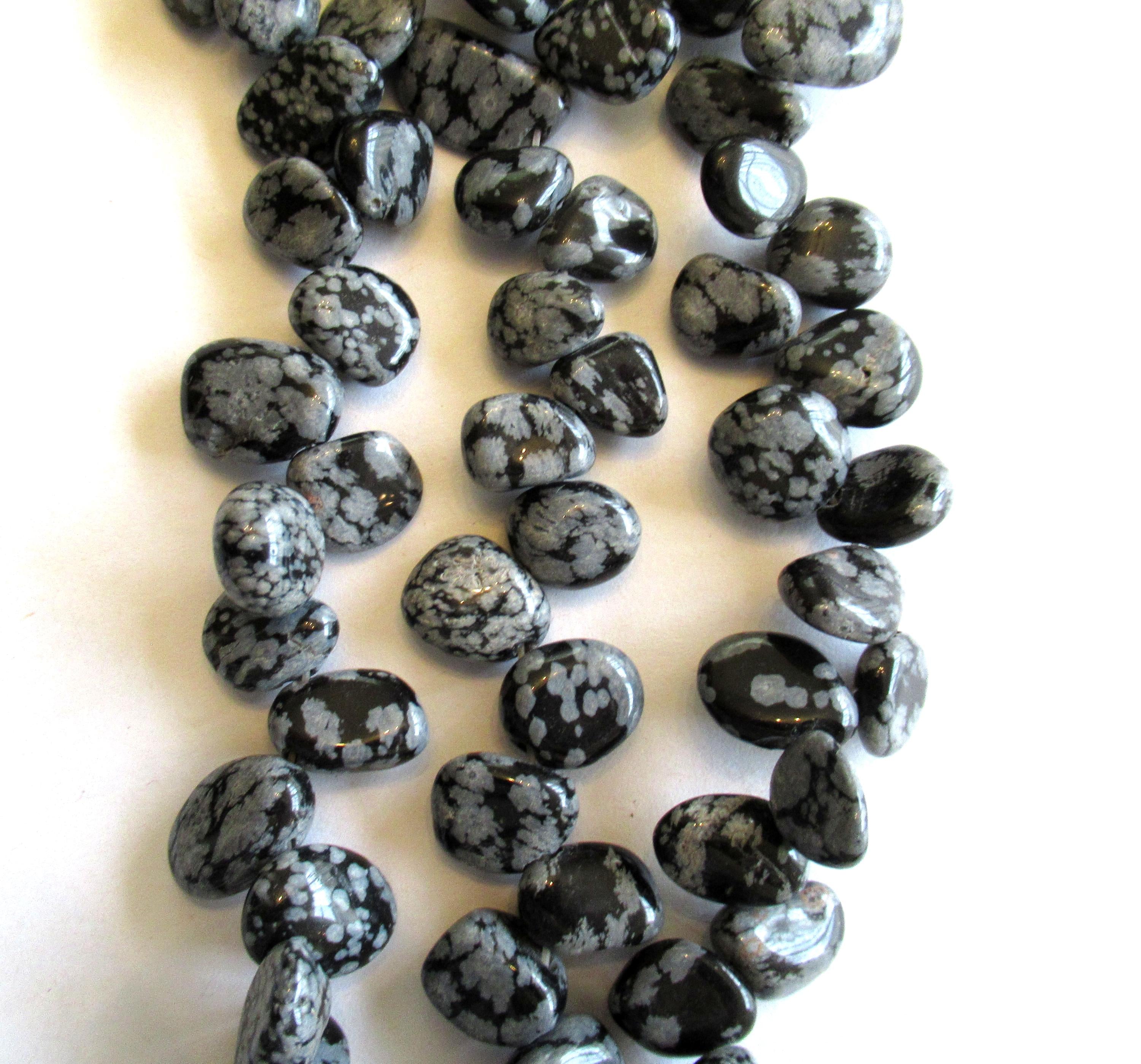 Snowflake Obsidian irregular pebble nugget beads - semiprecious black & white stone beads - approx 58 beads - 8 to 15mm - 15.5 inch strand