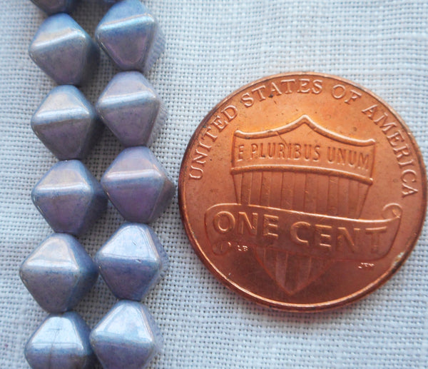 Fifty 6mm Luster Opaque Amethyst Lavender bicones, Purple pressed glass Czech bicone beads C8601