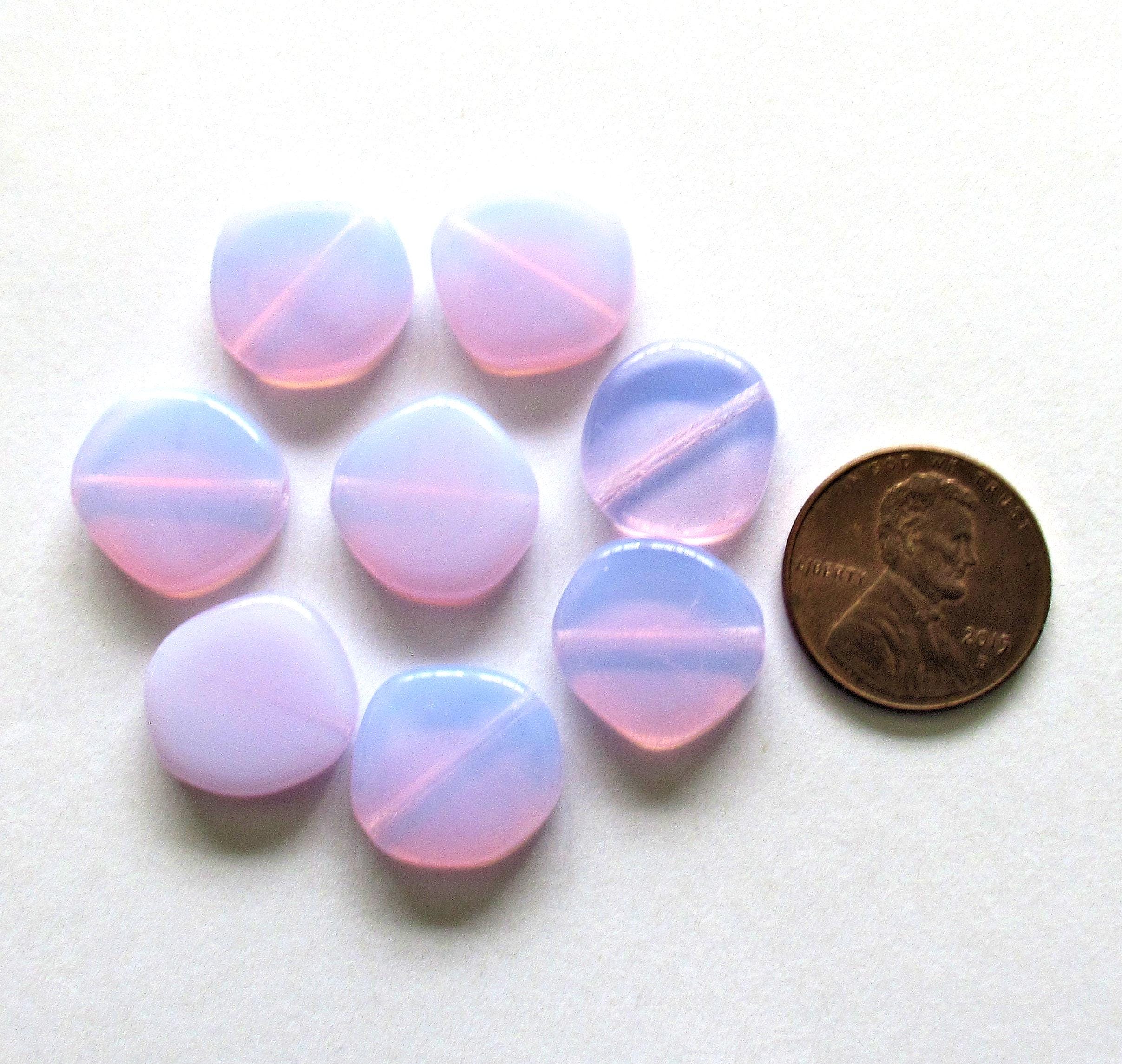 Ten 15mm Czech glass asymmetrical coin or disc beads - lavender lilac or light purple beads - C0029