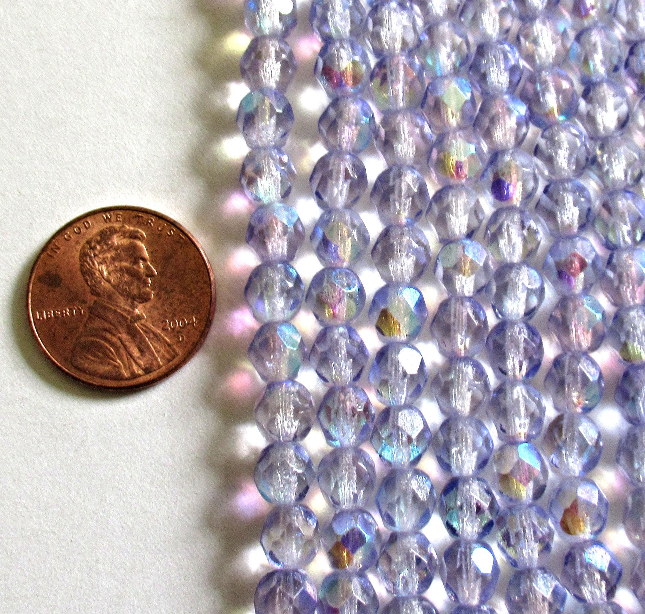 25 6mm Czech glass beads - Coated Lavender AB - lilac / light purple - fire polished faceted round beads - C0007