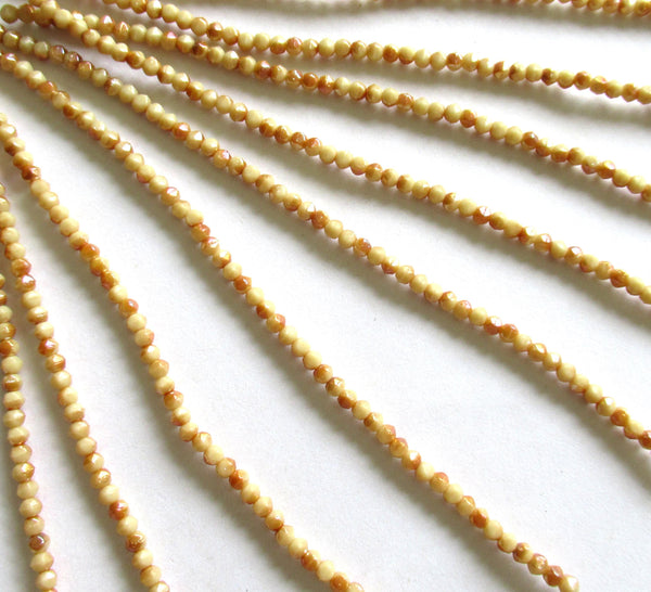 100 3mm English cut Czech glass beads - Antique Beige Celsian - opaque beige & caramel white spacer beads with a celsian finish - C0019