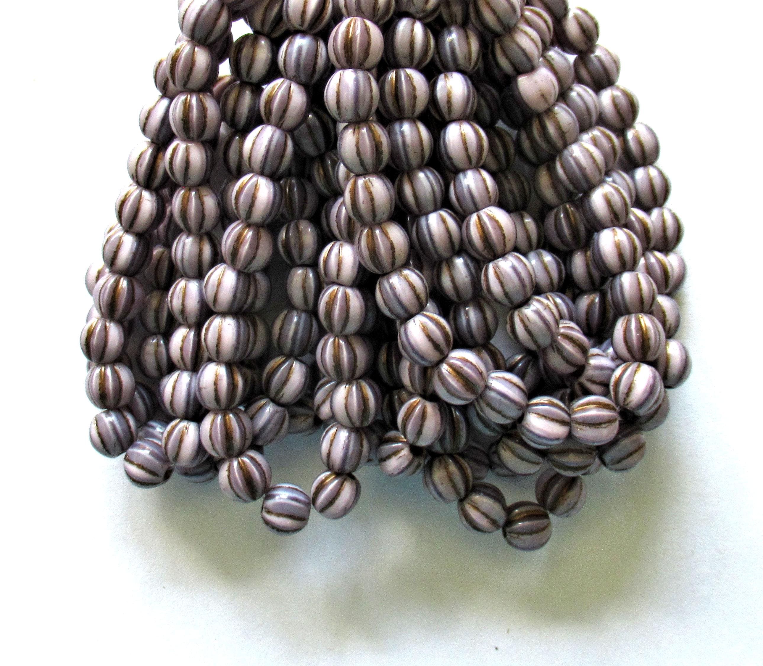 25 Czech glass melon bead - 6mm - opaque light purple with a brown wash - C00601