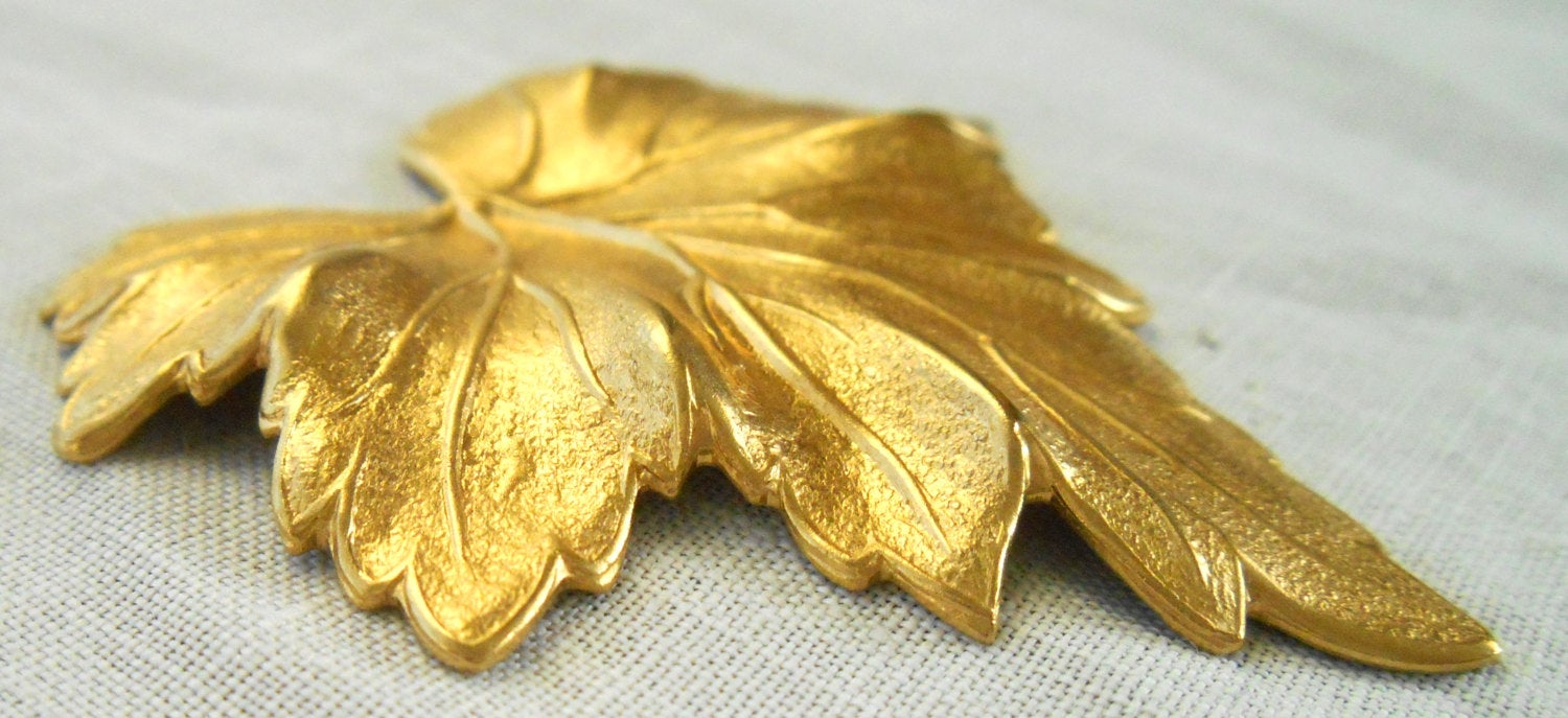 1 large raw brass stamping, a Victorian leaf, pendant, charm, connector, ornament, 51mm x 48mm made in the USA C0601 - Glorious Glass Beads