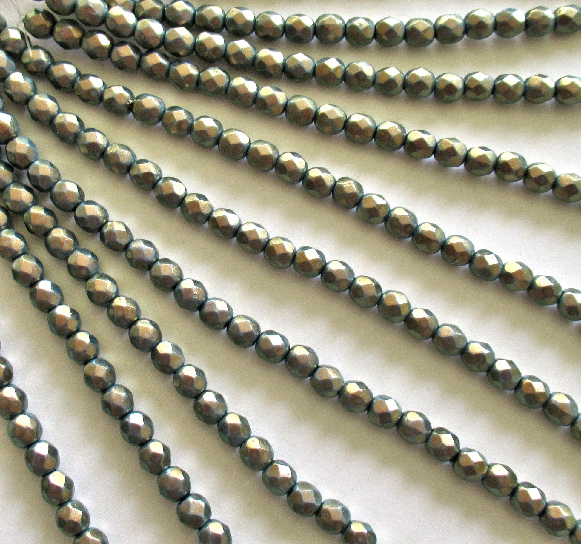 25 6mm Czech Czech glass beads - blue w/ gold finish - Halo Ethereal Shadows - faceted round beads - C0062 - Glorious Glass Beads