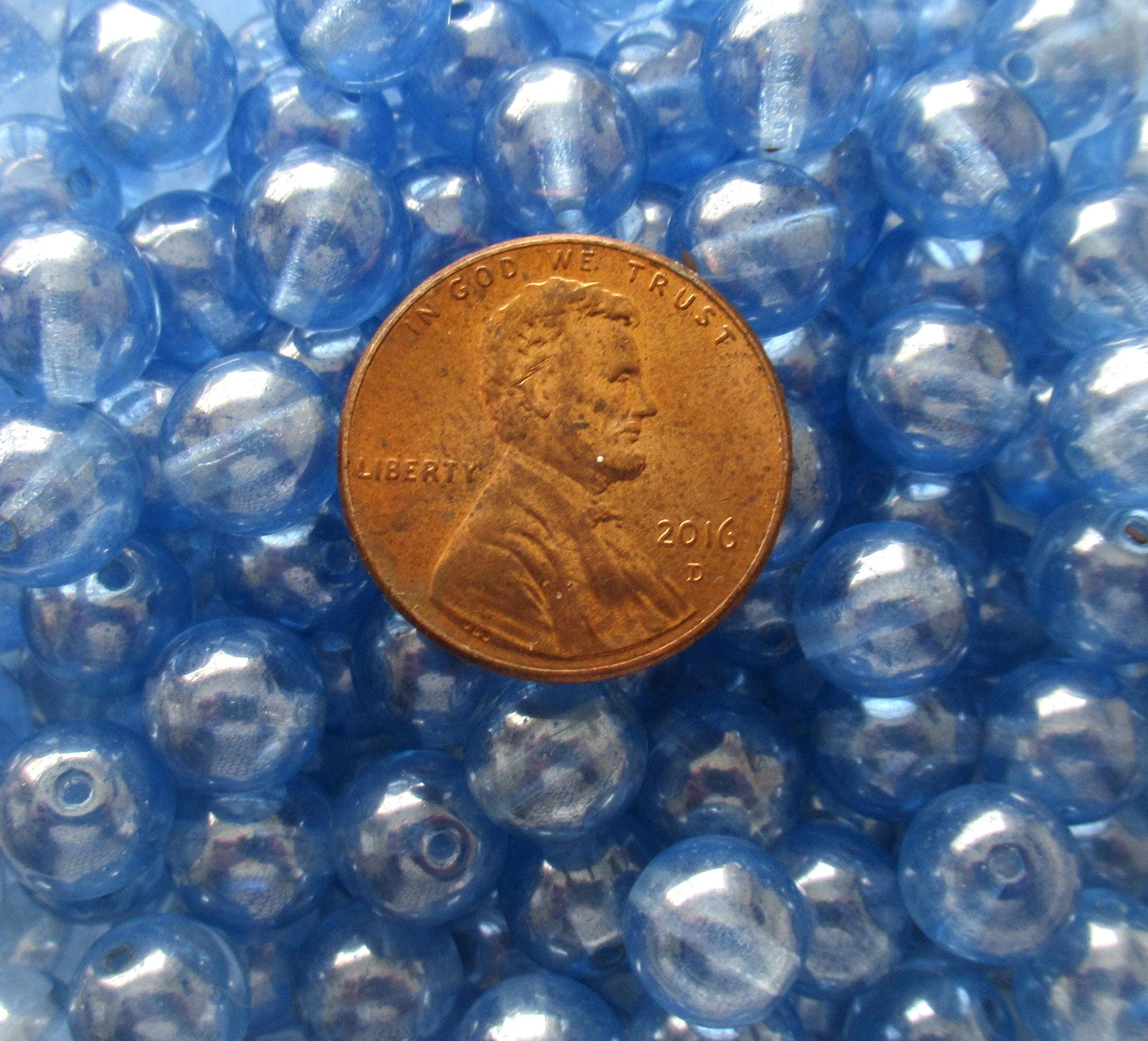 Czech glass blue druk beads - Light Sapphire Blue Shimmer - 8mm - smooth round druks - 25pcs - C0063