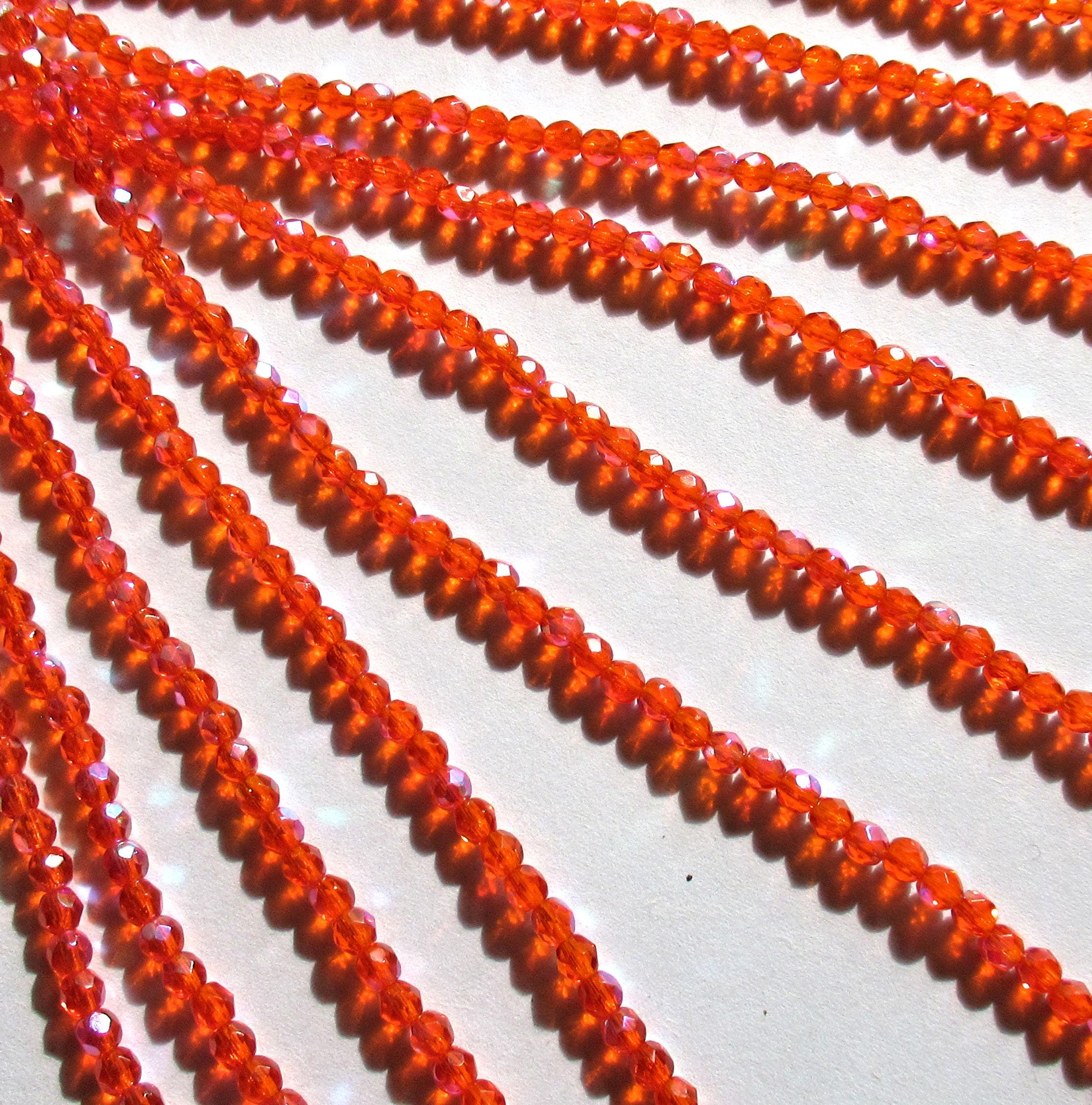 50 4mm Czech glass beads - bright orange or hyacinth ab faceted beads - C0055
